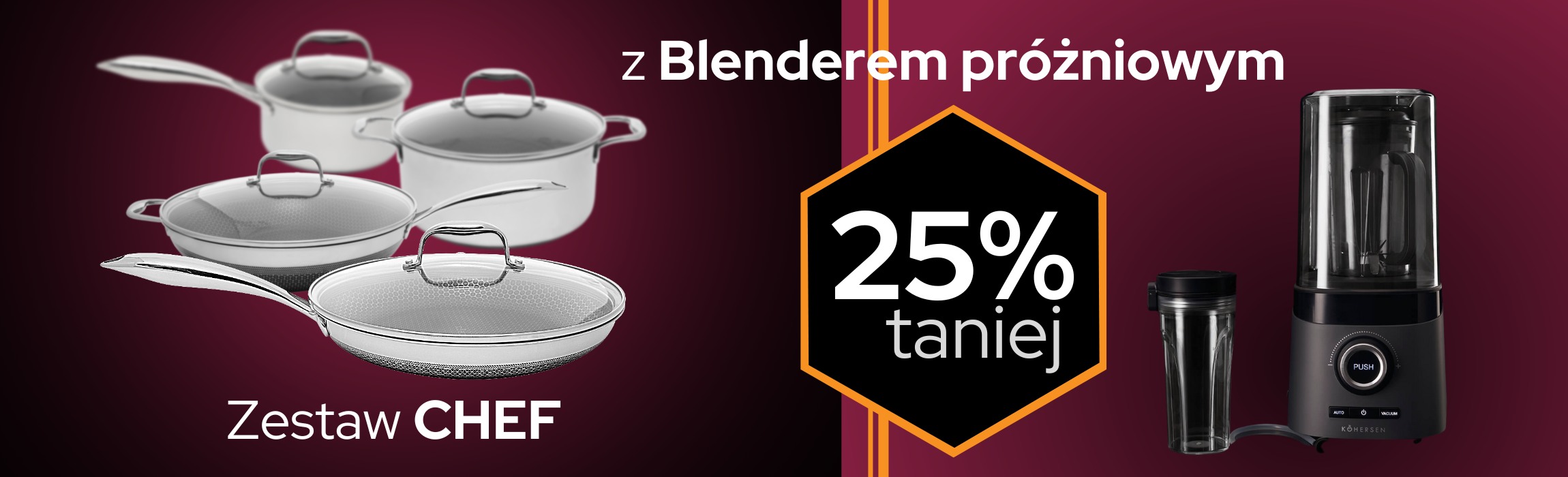 Zestaw naczyń Kohersen Chef i Blender próżniowy Kohersen VB1500